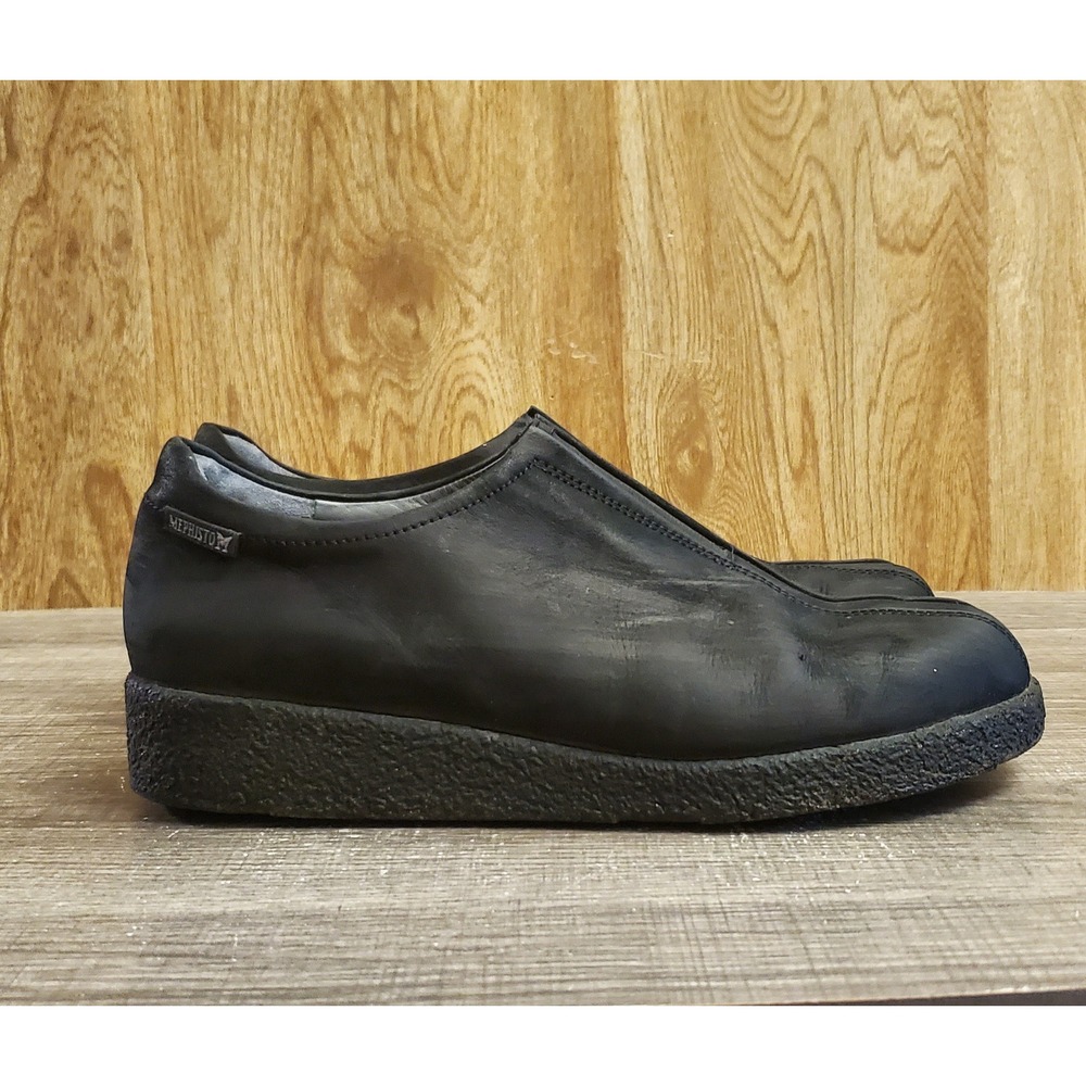 Mislabeled Mephisto Slip On Wedge Shoes, Black Nubuck Leather with Latex Soles